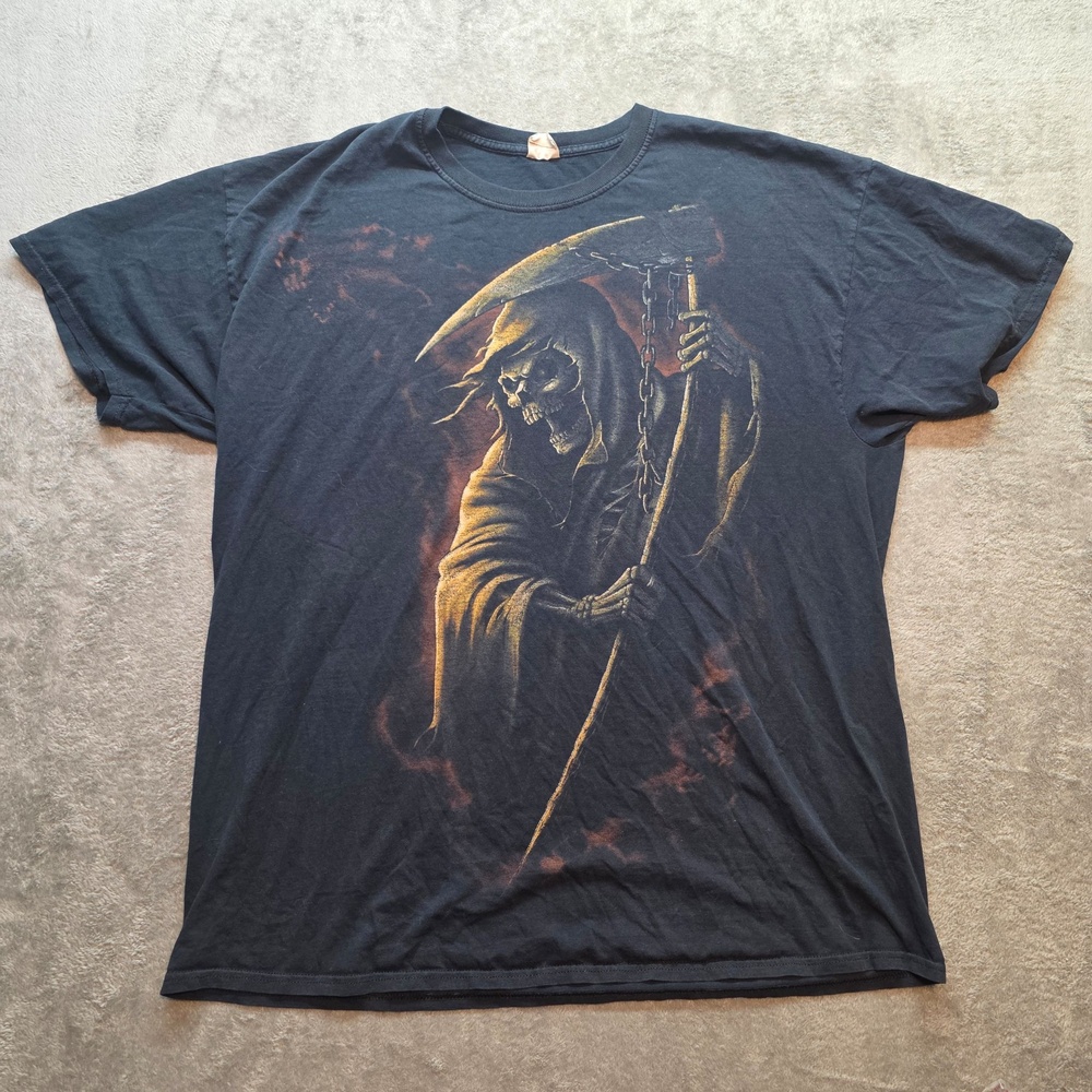 Grim Reaper Shirt Mens XL Black Skull Horror Graphic T-Shirt Gothic Fantasy Y2K